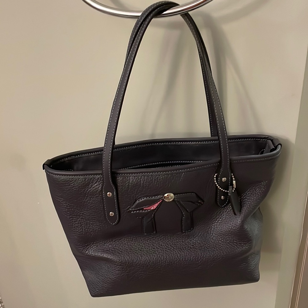 Coach Leather Mini City Zip Tote Handbag Navy Blue w/Bow. Flawless Like New.